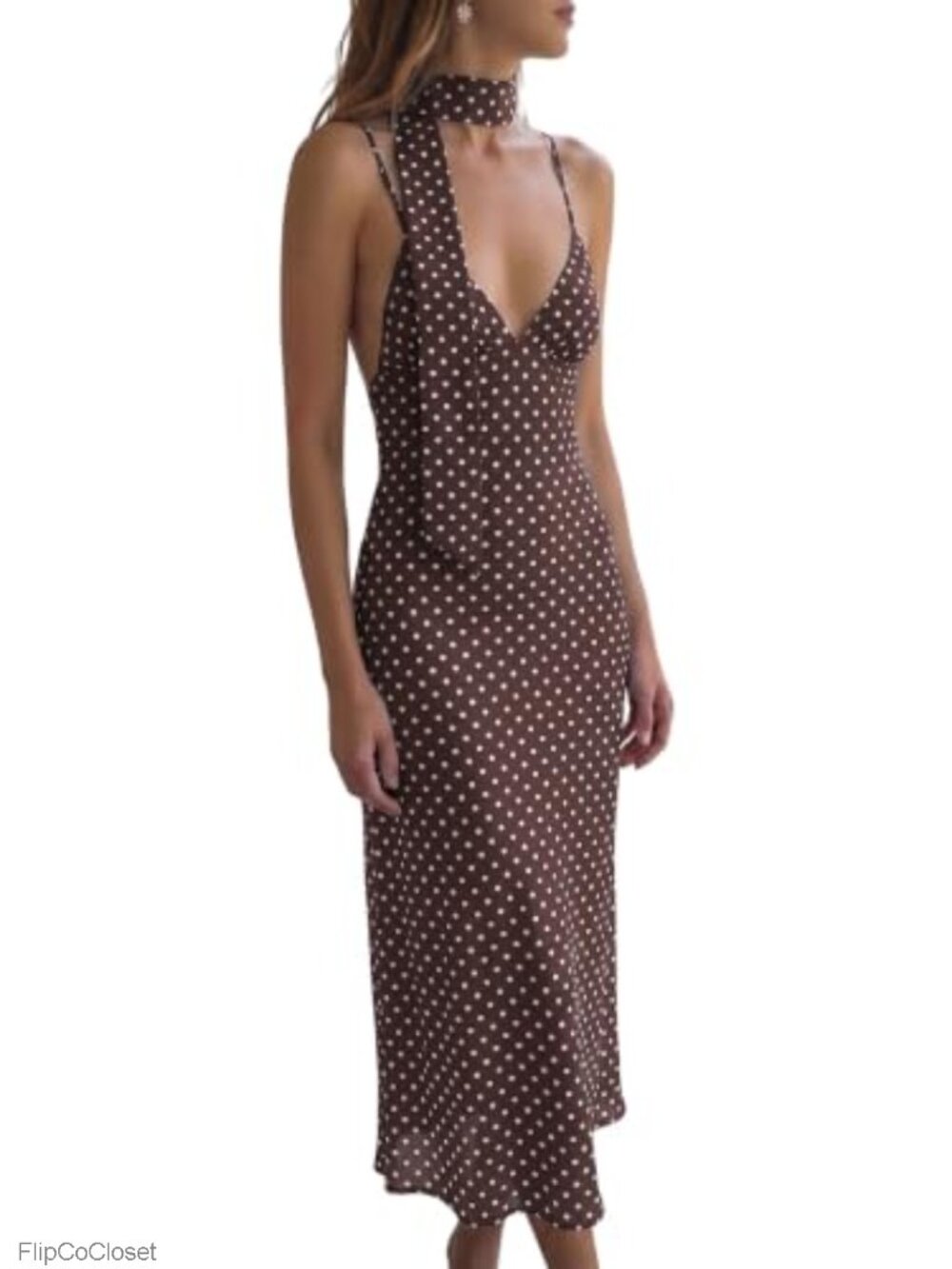 Chiffon V-Neck Backless Polka Dot Maxi Dress Summer Flowy